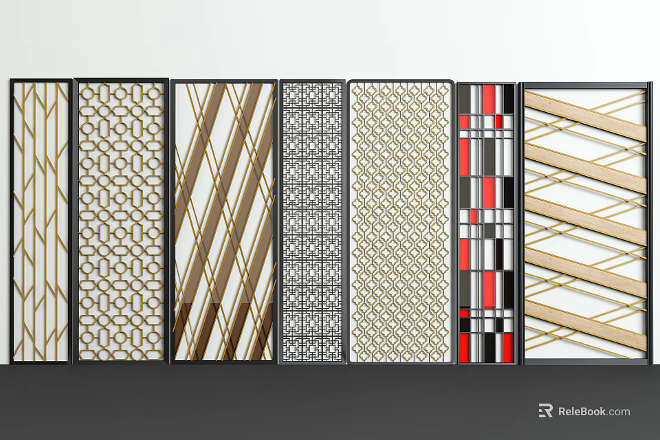 Modern Decorative Room Dividers With Various Geometric And Stripe Patterns 3d model 