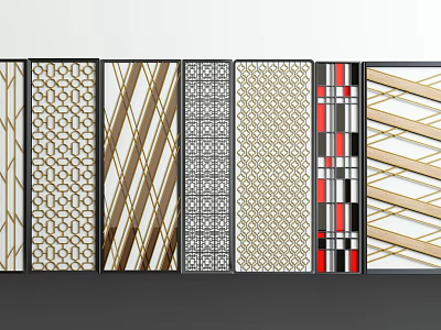 Modern Decorative Room Dividers With Various Geometric And Stripe Patterns 3d model