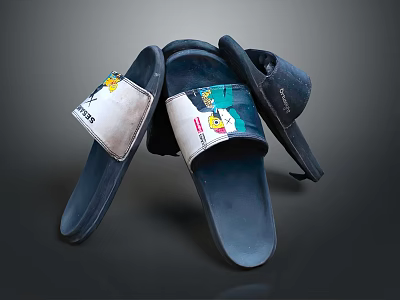 Fashionable Home Slippers With Multiple Printed Patterns And Dark Colored Soles 3d model