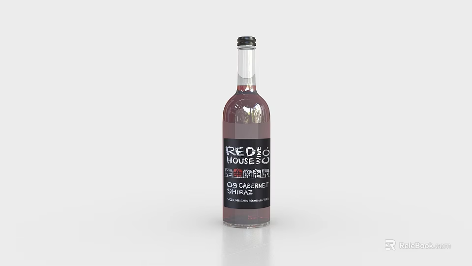 Red Berry Cranberry Soft Drink in Transparent Glass Bottle with Black Label 3d model 