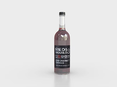 Red Berry Cranberry Soft Drink in Transparent Glass Bottle with Black Label 3d model
