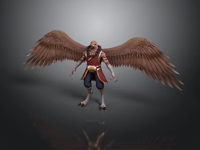 Mythical Bird Like Creature With Large Brown Wings And Humanoid Body Standing 3d model