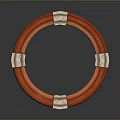 Ring Shaped Wooden Household Item With Red Orange Design And Silver Clasps