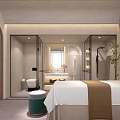 Modern SPA Sauna Interior With Comfortable Bed Mirror Shower Area And Green Plant