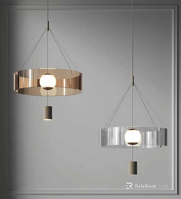 Modern Circular Pendant Lights With Metal And Glass Shades For Interior Decor 3d model 
