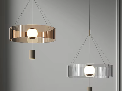 Modern Circular Pendant Lights With Metal And Glass Shades For Interior Decor 3d model