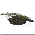Modern Stacked Stone Arrangement With Fresh Green Plants And Natural Foliage