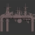 Industrial Pipes Valves Assembly 3D Model Design With Mechanical Fittings And Handles