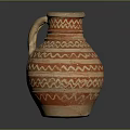 Ancient Earthenware Jug With Red And White Wavy Patterns And Handle 3d model