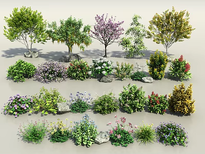 Assorted Plant Combinations With Trees Shrubs Flowers Herbs And Stones 3d model