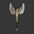Golden Eagle Sculpture With Spread Wings On Red Pole Gray Background