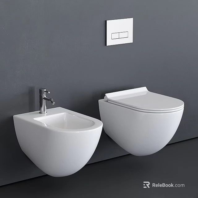 Modern Wall Mounted White Toilet Design With Bidet Faucet And Control Panel 3d model 