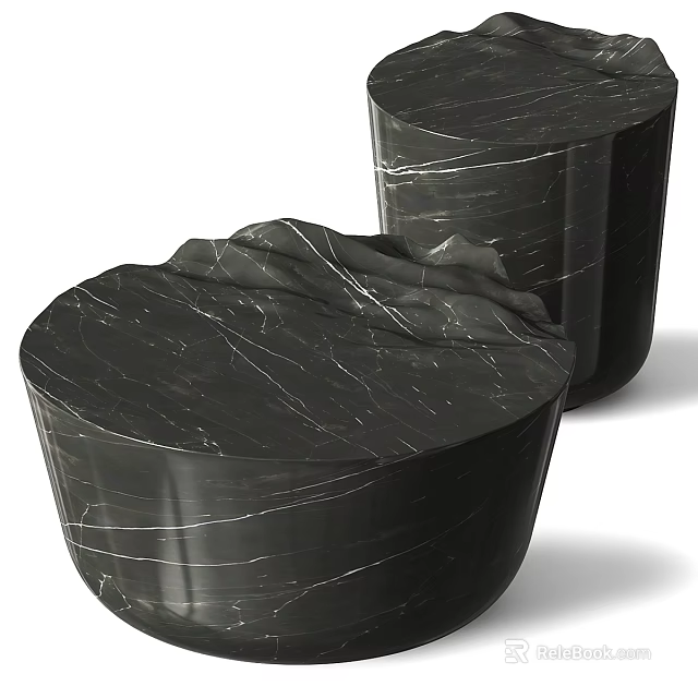 Modern Black Marble Coffee Table With Natural Veined Texture And Unique Stylish Shape 3d model 
