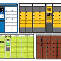 Public Smart Lockers With Colorful Design Multiple Compartments And Digital Screens 3d model