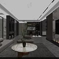 Modern Living And Dining Room With Beige Sofa Marble Table And TV Wall