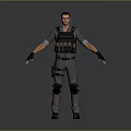Game Movie Character in Tactical Vest and Gray Combat Uniform with Protective Gear and Military Style