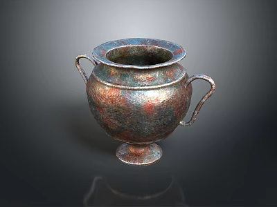 Decorative Copper Household Vase With Two Handles And Antique Ornamental Design 3d model