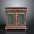 Traditional Wooden Cabinet With Glass Doors Carved Details And Metal Handles