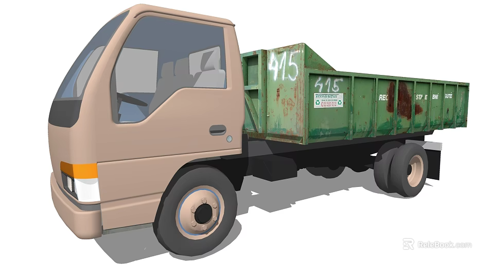 Beige Cab Green Dump Bed Utility Truck Featuring 415 And Concrete Sign For Construction Use 3d model 