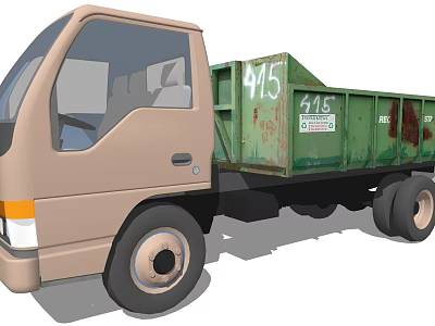 Beige Cab Green Dump Bed Utility Truck Featuring 415 And Concrete Sign For Construction Use 3d model