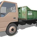 Beige Cab Green Dump Bed Utility Truck Featuring 415 And Concrete Sign For Construction Use