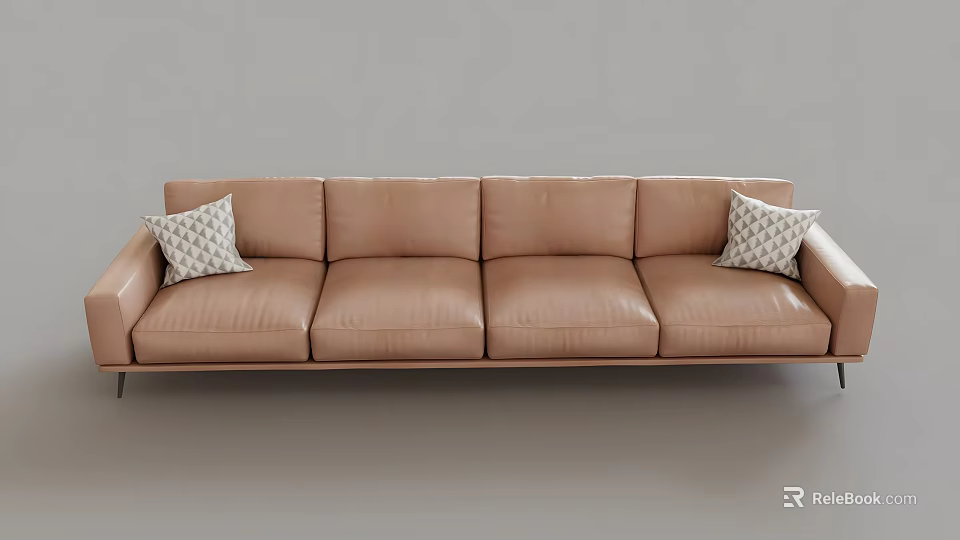 Light Brown Multi Person Leather Sofa with Geometric Pattern Pillows and Modern Design 3d model