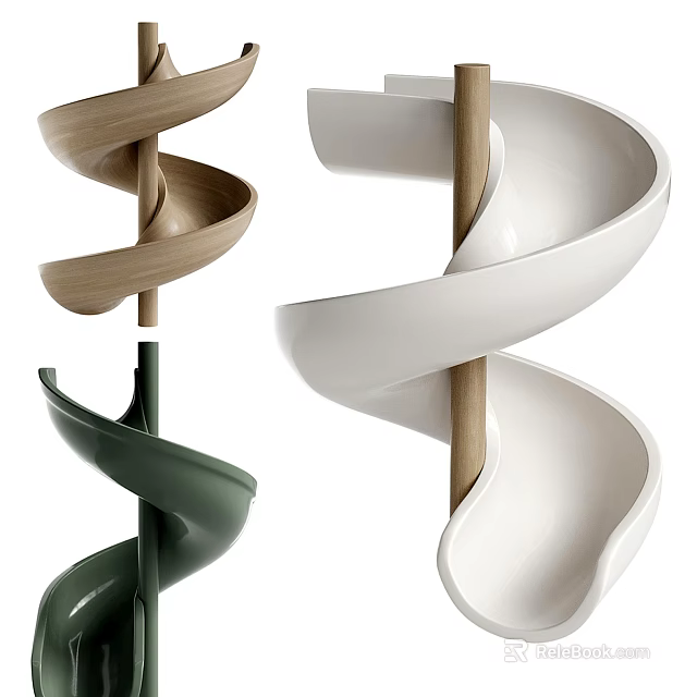 Children's Playground With Colorful Spiral Slides In Wooden White And Green Design 3d model 