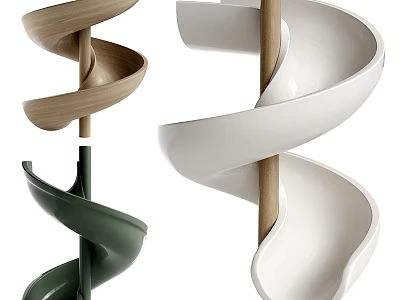 Children's Playground With Colorful Spiral Slides In Wooden White And Green Design 3d model
