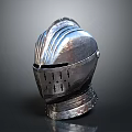 Medieval Knight Helmet With Silver Metal Surface And Intricate Visor Design