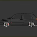 Black Classic Hatchback Car With Shiny Exterior Custom Wheels And Red Accents