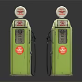 Vintage Green Gas Pumps With Red Logos And Classic Design Elements 3d model