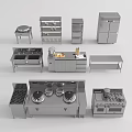 Professional Stainless Steel Kitchen Utensils With Stove Sink Cabinets And Shelves