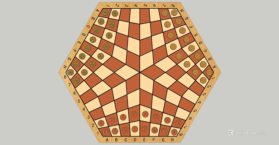 Hexagonal Board Game With Red And White Checkerboard Pattern And Circular Pieces On Marked Edges 3d model 