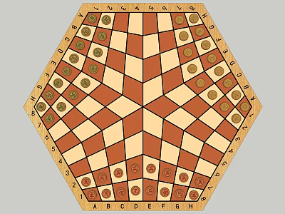 Hexagonal Board Game With Red And White Checkerboard Pattern And Circular Pieces On Marked Edges 3d model