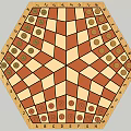 Hexagonal Board Game With Red And White Checkerboard Pattern And Circular Pieces On Marked Edges