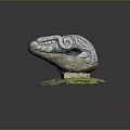 Ancient Mythical Creature Stone Carving With Intricate Patterns On Green Base