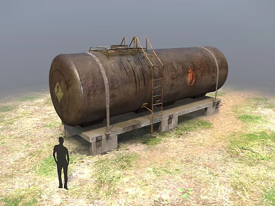 Industrial Equipment Large Storage Tank With Metal Ladder And Concrete Base Installed Outdoors 3d model