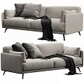 Modern Light Gray Fabric Two Seater Sofa With Soft Pillows And Blanket 3d model