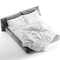 Comfortable Double Bed With White Bed Sheets Soft Duvet And Fluffy Pillows 3d model