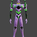 Purple Green Mecha Character 3D Model Design With Armored Body And Robotic Head Structure