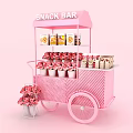 Pink Snack Bar Cart With Snacks Display Flowers And Flower Vase