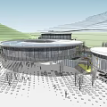 Modern Cultural Center Building With Circular Glass Facade And Surrounding Trees