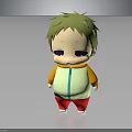 Cute 3D Cartoon Character With Green Hair Purple Eyes Yellow Jacket And Red Pants
