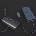 Modern USB hub port plug-in charger data cable 3d model