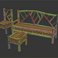 Natural Bamboo Leisure Chair Set Featuring Geometric Frame Design And Matching Stools