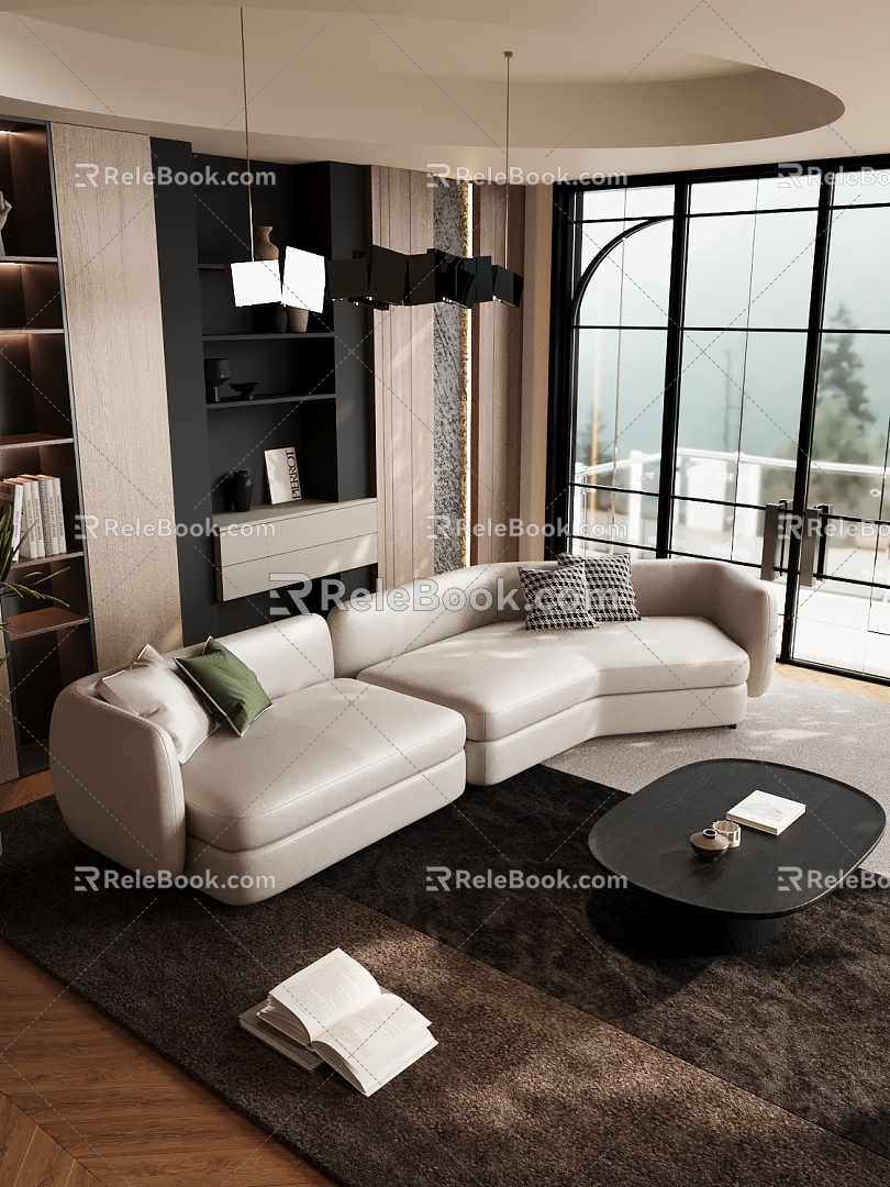 Modern living room sofa coffee table carpet decoration 3d model