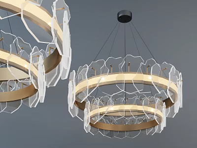 Modern Circular Chandelier With Gold White Frame And Transparent Decorations For Interior Lighting 3d model