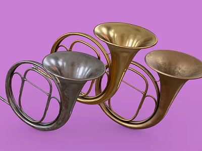 Vintage Commercial Equipment Horns with Gold Silver and Copper Color Finishes 3d model