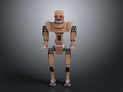 Brown Robot 3D Model With Red Eyes Mechanical Joints And Metal Parts 3d model