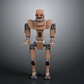 Brown Robot 3D Model With Red Eyes Mechanical Joints And Metal Parts